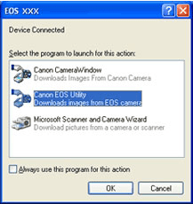 Canon EOS Utility Downloads images from EOS camera 옵션 선택 화면
